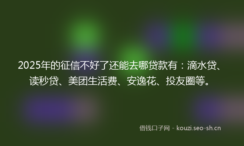 2025年的征信不好了还能去哪贷款有：滴水贷、读秒贷、美团生活费、安逸花、投友圈等。