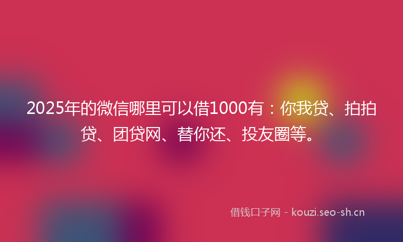 2025年的微信哪里可以借1000有：你我贷、拍拍贷、团贷网、替你还、投友圈等。