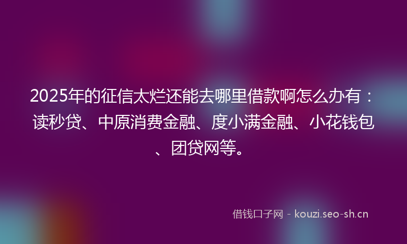 2025年的征信太烂还能去哪里借款啊怎么办有：读秒贷、中原消费金融、度小满金融、小花钱包、团贷网等。