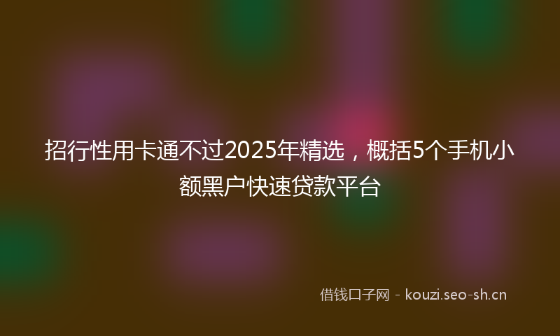 招行性用卡通不过2025年精选，概括5个手机小额黑户快速贷款平台