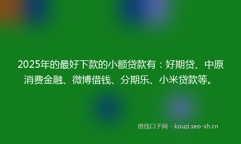 2025年的最好下款的小额贷款有：好期贷、中原消费金融、微博借钱、分期乐、小米贷款等。
