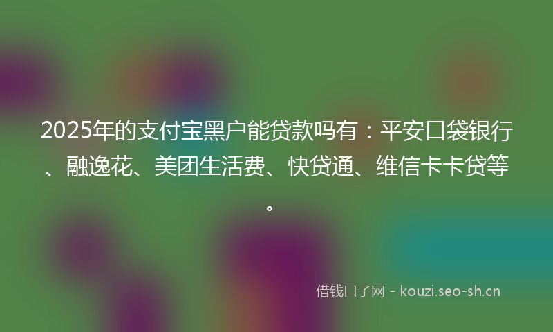 2025年的支付宝黑户能贷款吗有:平安口袋银行、融逸花、美团生活费、快贷通、维信卡卡贷等。
