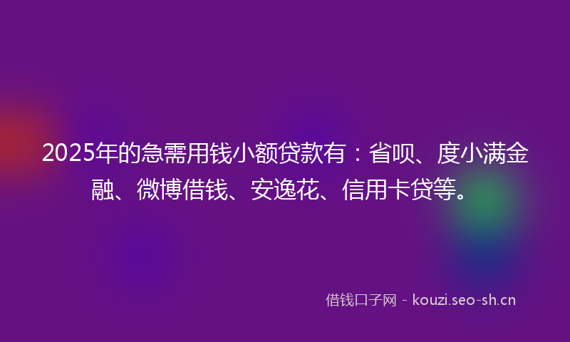 2025年的急需用钱小额贷款有：省呗、度小满金融、微博借钱、安逸花、信用卡贷等。