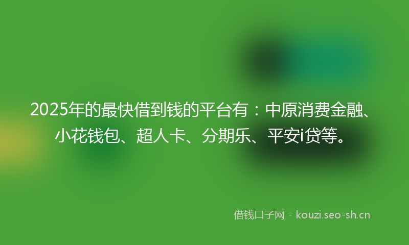 2025年的最快借到钱的平台有：中原消费金融、小花钱包、超人卡、分期乐、平安i贷等。
