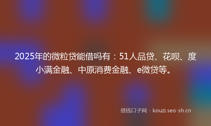2025年的微粒贷能借吗有：51人品贷、花呗、度小满金融、中原消费金融、e微贷等。