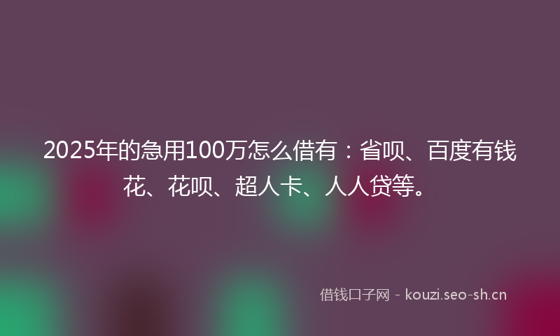 2025年的急用100万怎么借有：省呗、百度有钱花、花呗、超人卡、人人贷等。