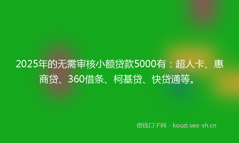 2025年的无需审核小额贷款5000有：超人卡、惠商贷、360借条、柯基贷、快贷通等。