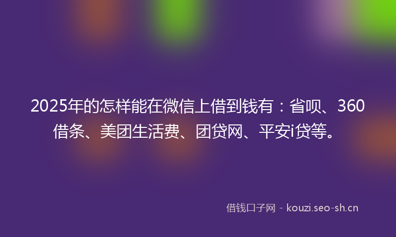 2025年的怎样能在微信上借到钱有：省呗、360借条、美团生活费、团贷网、平安i贷等。