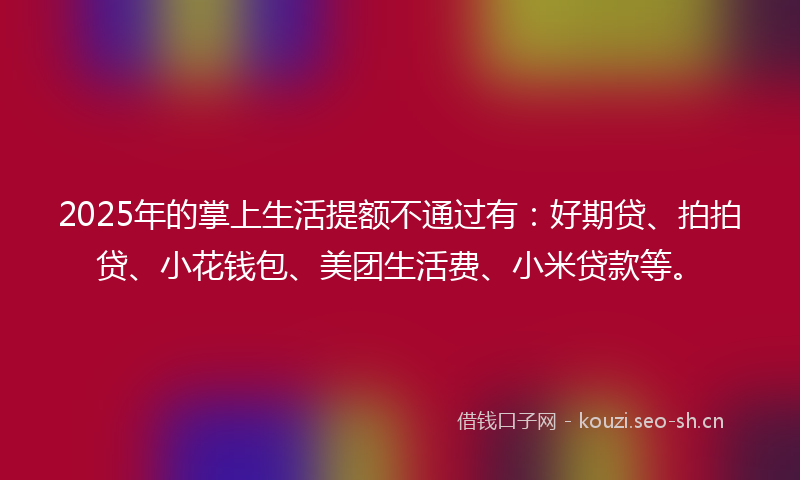 2025年的掌上生活提额不通过有：好期贷、拍拍贷、小花钱包、美团生活费、小米贷款等。