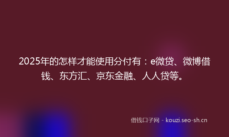 2025年的怎样才能使用分付有：e微贷、微博借钱、东方汇、京东金融、人人贷等。