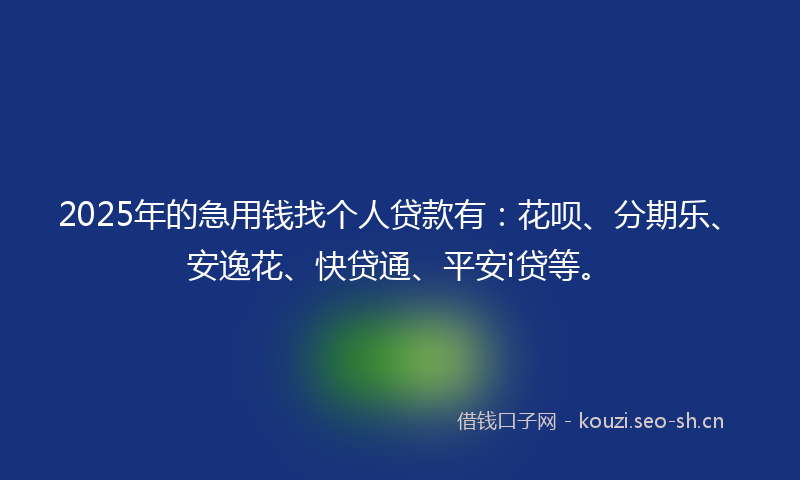 2025年的急用钱找个人贷款有:花呗、分期乐、安逸花、快贷通、平安i贷等。