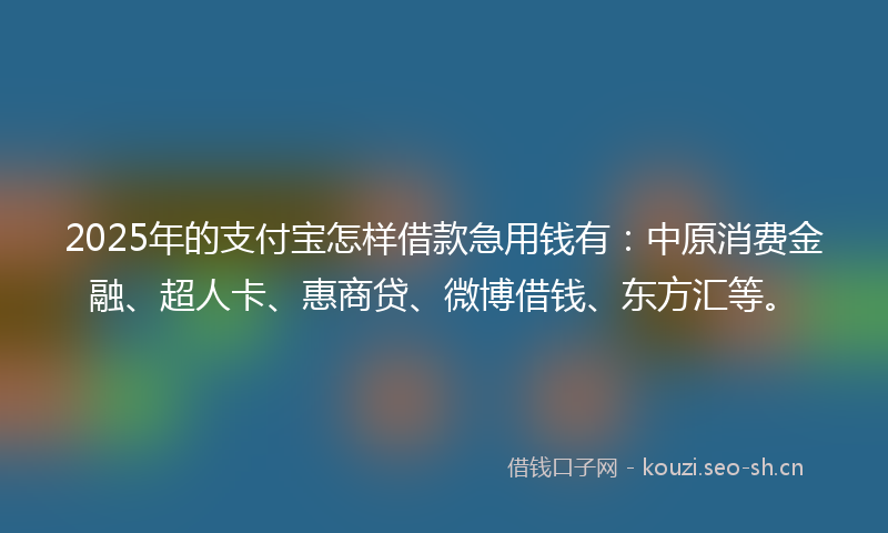2025年的支付宝怎样借款急用钱有：中原消费金融、超人卡、惠商贷、微博借钱、东方汇等。