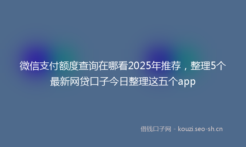 微信支付额度查询在哪看2025年推荐，整理5个最新网贷口子今日整理这五个app