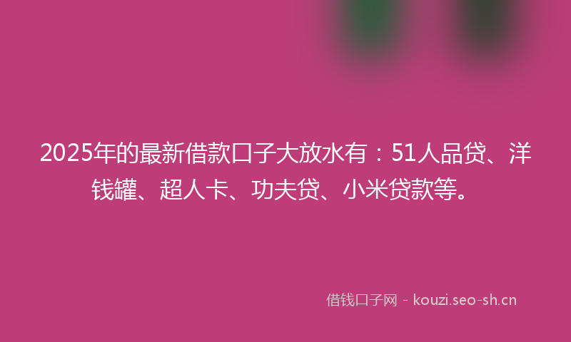 2025年的最新借款口子大放水有：51人品贷、洋钱罐、超人卡、功夫贷、小米贷款等。