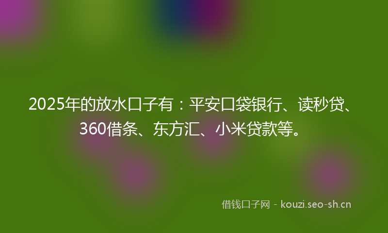 2025年的放水口子有：平安口袋银行、读秒贷、360借条、东方汇、小米贷款等。