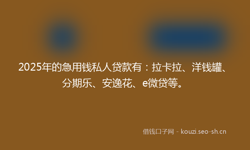 2025年的急用钱私人贷款有：拉卡拉、洋钱罐、分期乐、安逸花、e微贷等。