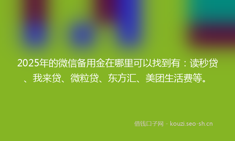 2025年的微信备用金在哪里可以找到有：读秒贷、我来贷、微粒贷、东方汇、美团生活费等。