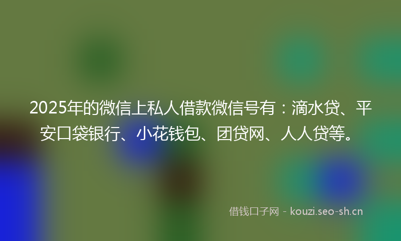 2025年的微信上私人借款微信号有：滴水贷、平安口袋银行、小花钱包、团贷网、人人贷等。