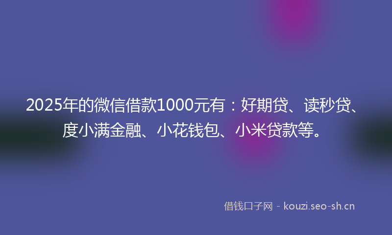 2025年的微信借款1000元有:好期贷、读秒贷、度小满金融、小花钱包、小米贷款等。