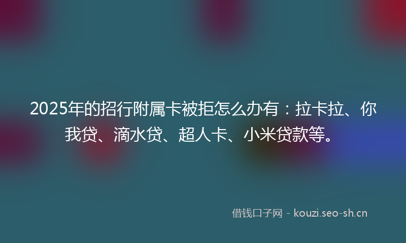 2025年的招行附属卡被拒怎么办有：拉卡拉、你我贷、滴水贷、超人卡、小米贷款等。