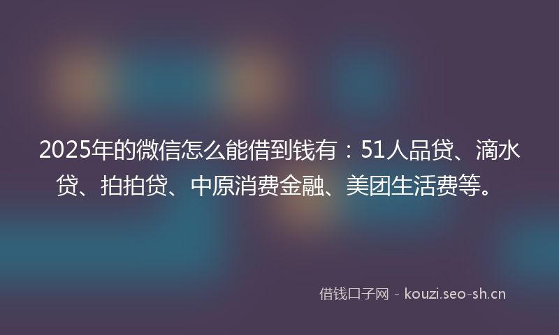 2025年的微信怎么能借到钱有：51人品贷、滴水贷、拍拍贷、中原消费金融、美团生活费等。
