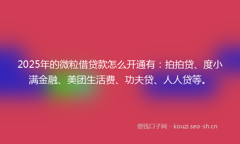 2025年的微粒借贷款怎么开通有：拍拍贷、度小满金融、美团生活费、功夫贷、人人贷等。
