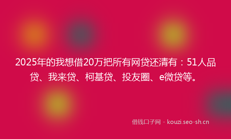 2025年的我想借20万把所有网贷还清有：51人品贷、我来贷、柯基贷、投友圈、e微贷等。