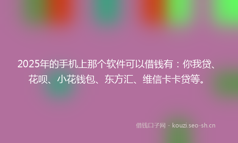 2025年的手机上那个软件可以借钱有：你我贷、花呗、小花钱包、东方汇、维信卡卡贷等。