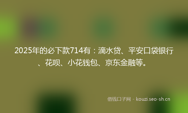 2025年的必下款714有：滴水贷、平安口袋银行、花呗、小花钱包、京东金融等。