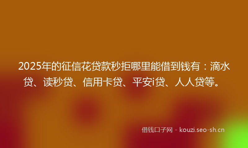 2025年的征信花贷款秒拒哪里能借到钱有：滴水贷、读秒贷、信用卡贷、平安i贷、人人贷等。