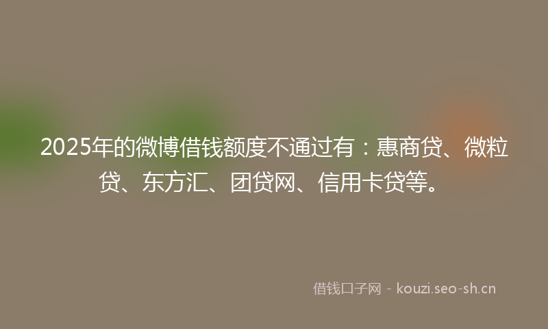 2025年的微博借钱额度不通过有:惠商贷、微粒贷、东方汇、团贷网、信用卡贷等。