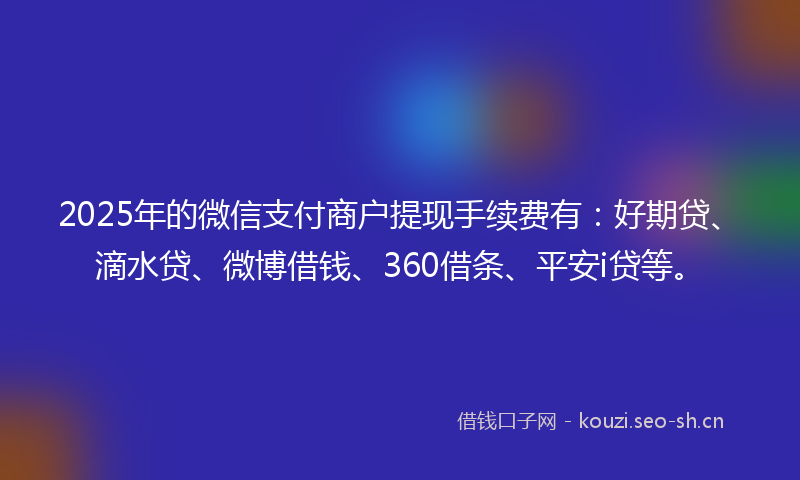 2025年的微信支付商户提现手续费有：好期贷、滴水贷、微博借钱、360借条、平安i贷等。