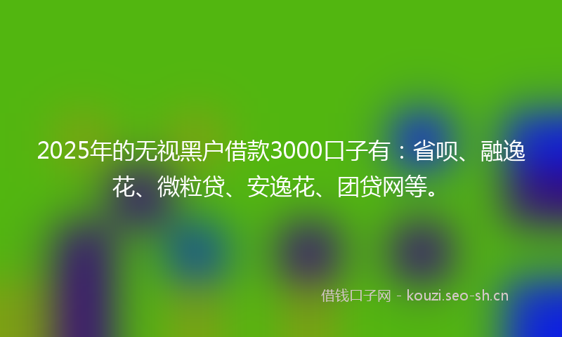 2025年的无视黑户借款3000口子有：省呗、融逸花、微粒贷、安逸花、团贷网等。
