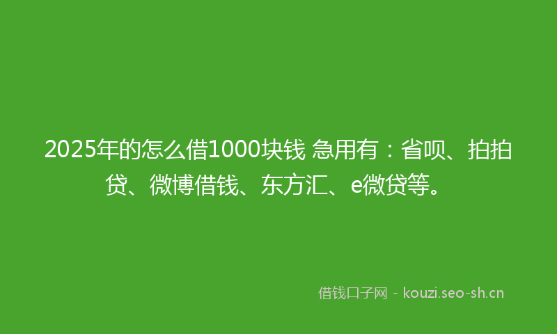 2025年的怎么借1000块钱 急用有：省呗、拍拍贷、微博借钱、东方汇、e微贷等。
