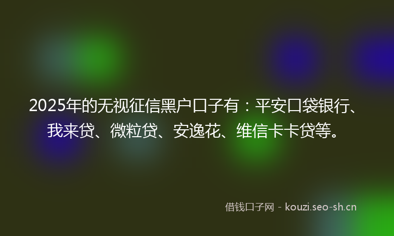 2025年的无视征信黑户口子有：平安口袋银行、我来贷、微粒贷、安逸花、维信卡卡贷等。