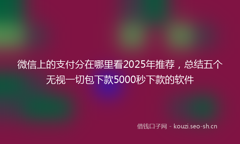 微信上的支付分在哪里看2025年推荐，总结五个无视一切包下款5000秒下款的软件