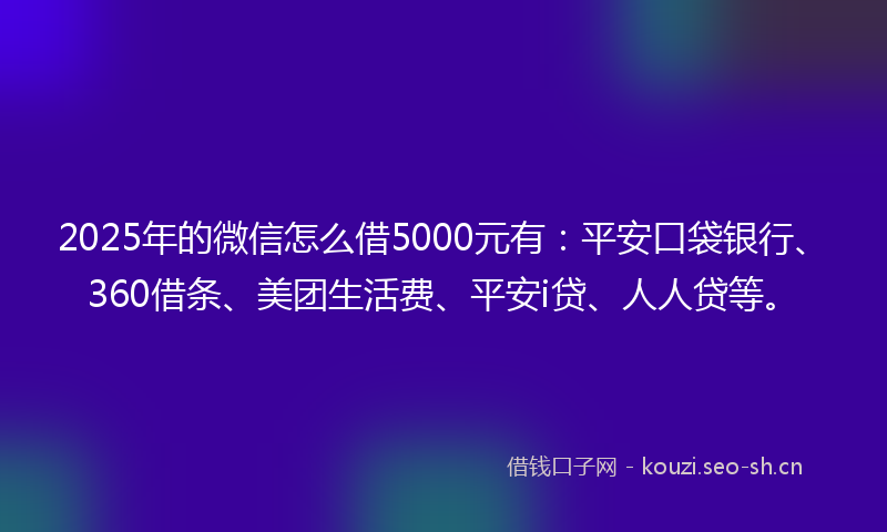 2025年的微信怎么借5000元有:平安口袋银行、360借条、美团生活费、平安i贷、人人贷等。