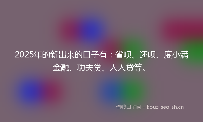 2025年的新出来的口子有：省呗、还呗、度小满金融、功夫贷、人人贷等。