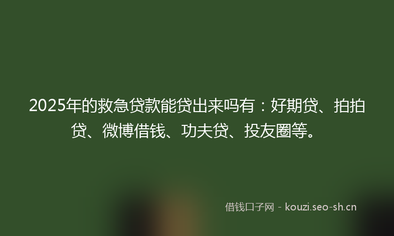 2025年的救急贷款能贷出来吗有：好期贷、拍拍贷、微博借钱、功夫贷、投友圈等。
