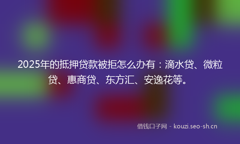 2025年的抵押贷款被拒怎么办有：滴水贷、微粒贷、惠商贷、东方汇、安逸花等。