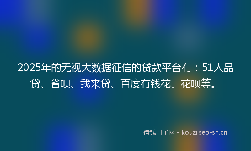 2025年的无视大数据征信的贷款平台有：51人品贷、省呗、我来贷、百度有钱花、花呗等。