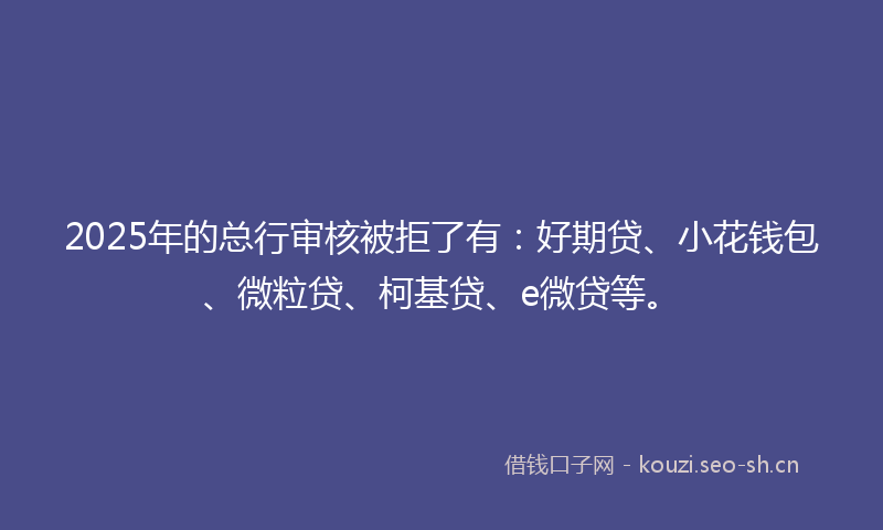 2025年的总行审核被拒了有：好期贷、小花钱包、微粒贷、柯基贷、e微贷等。