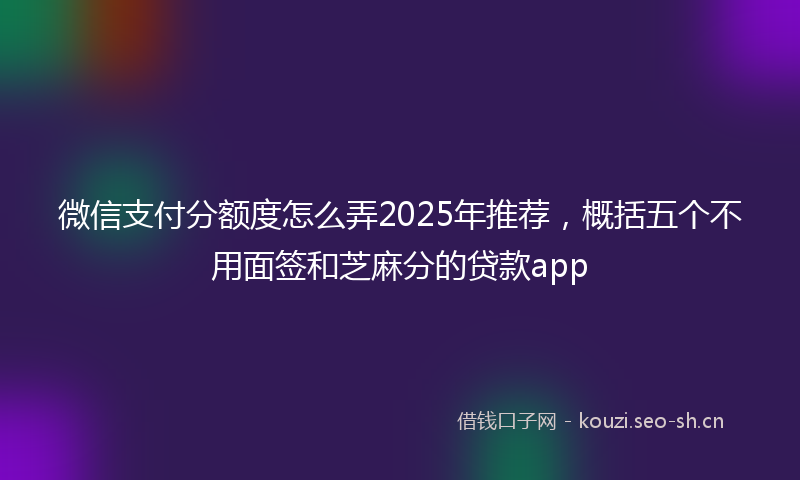 微信支付分额度怎么弄2025年推荐，概括五个不用面签和芝麻分的贷款app