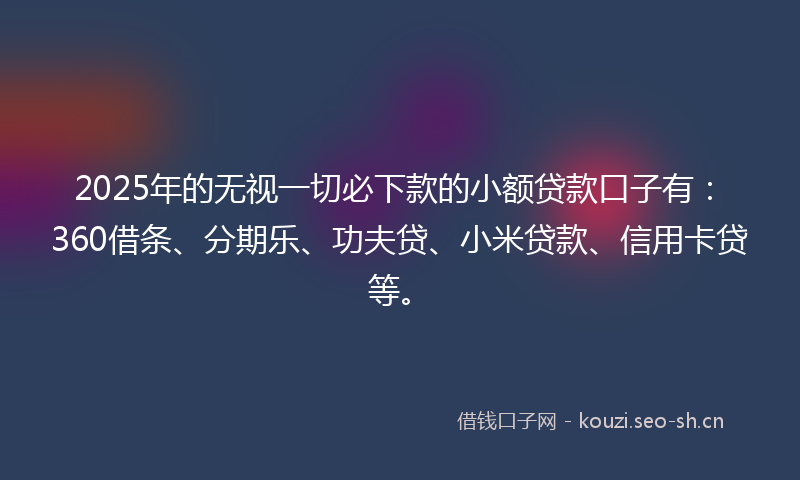 2025年的无视一切必下款的小额贷款口子有：360借条、分期乐、功夫贷、小米贷款、信用卡贷等。