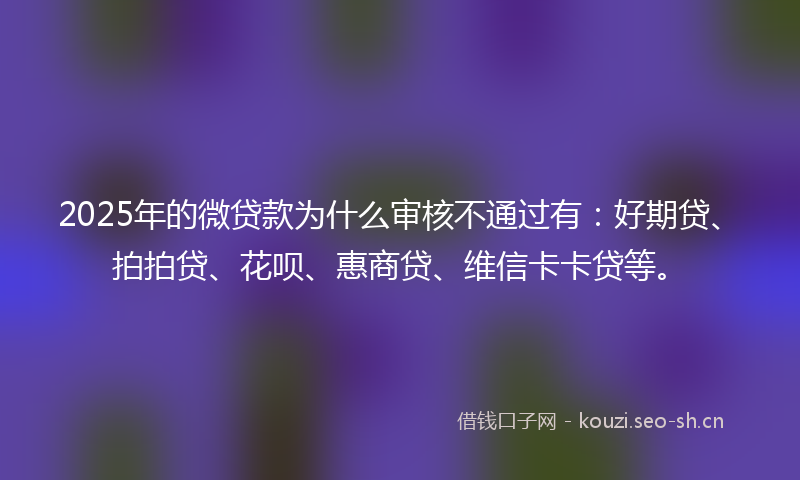 2025年的微贷款为什么审核不通过有：好期贷、拍拍贷、花呗、惠商贷、维信卡卡贷等。