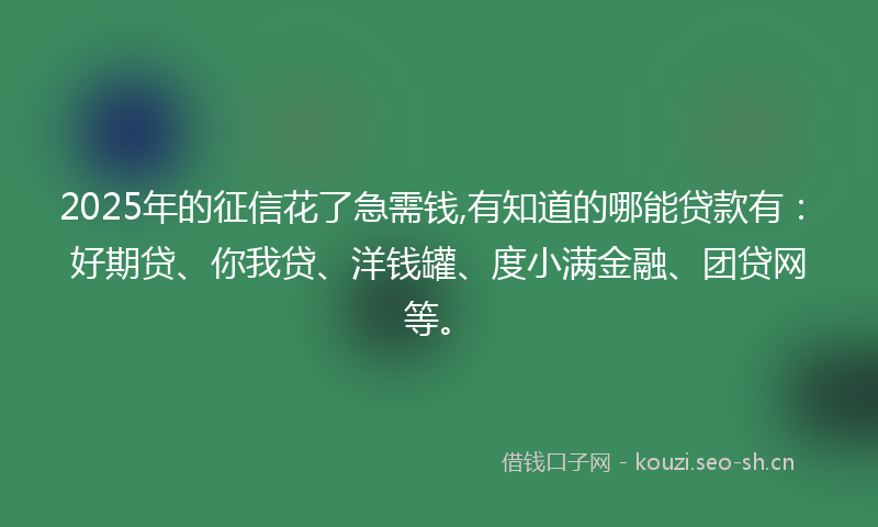 2025年的征信花了急需钱,有知道的哪能贷款有：好期贷、你我贷、洋钱罐、度小满金融、团贷网等。