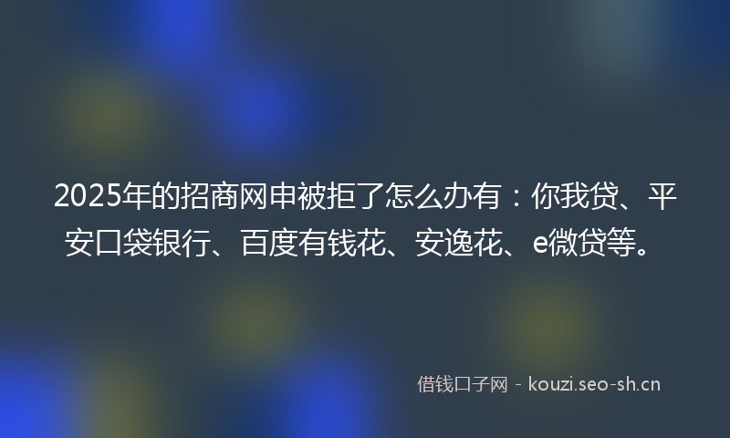 2025年的招商网申被拒了怎么办有：你我贷、平安口袋银行、百度有钱花、安逸花、e微贷等。