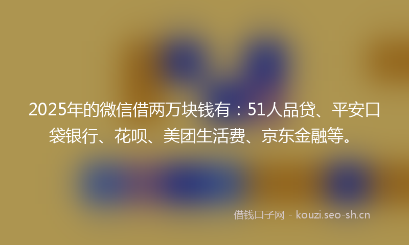 2025年的微信借两万块钱有:51人品贷、平安口袋银行、花呗、美团生活费、京东金融等。