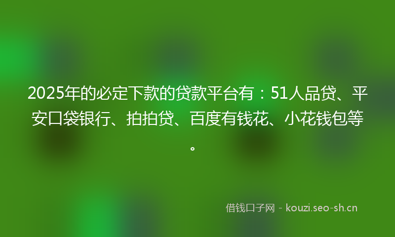 2025年的必定下款的贷款平台有：51人品贷、平安口袋银行、拍拍贷、百度有钱花、小花钱包等。