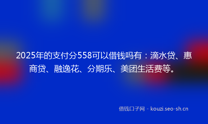 2025年的支付分558可以借钱吗有:滴水贷、惠商贷、融逸花、分期乐、美团生活费等。